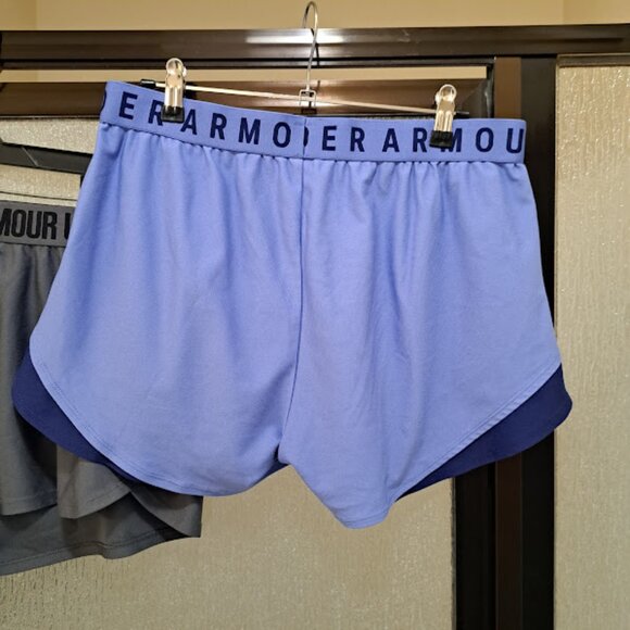 Under Armour Women's Running shorts size large grey and purple pockets - Picture 3 of 6